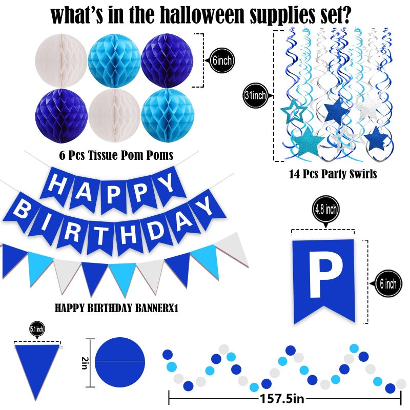 FECEDY Navy Blue Happy Birthday Paper Banner Flag Bunting Circle Confetti Garland Swirl Streamers Honeycomb Ball for Birthday Party Decorations - Image 2