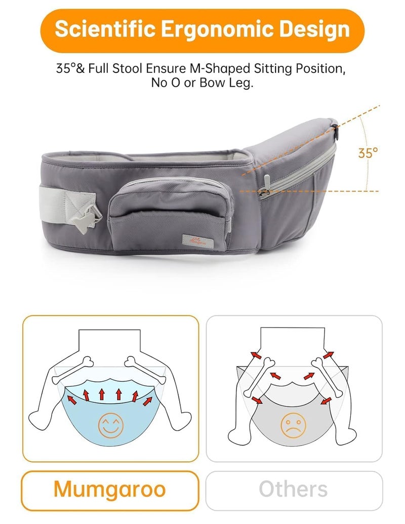 Mumgaroo Baby Carrier with Hip Seat, 6 in 1 Baby Carrier Newborn to Toddler, Adjustable Infant Carrier with Hood, All Seasons & All Position Baby Holder Carrier for Breastfeeding - Image 3