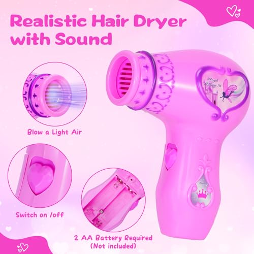 VGOFUN Hair Salon Toys for Girls38 Pcs Girls Toys Beauty Salon Playset Toddler Pretend Play Hair Styling Kit Kids Makeup Set with Hairdryer Mirror Curling Iron Portable Box and Stylist Accessories - Image 5