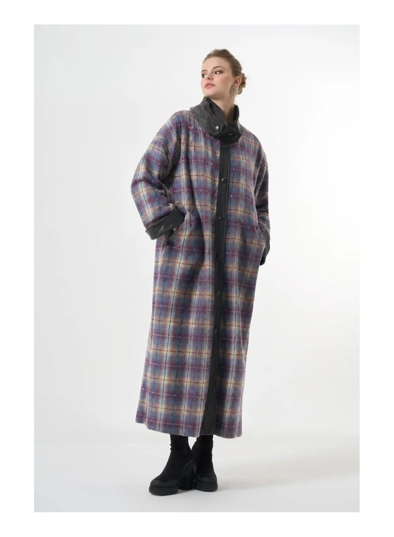 MissWhence Long Wool Patterned Overcoat - Blue