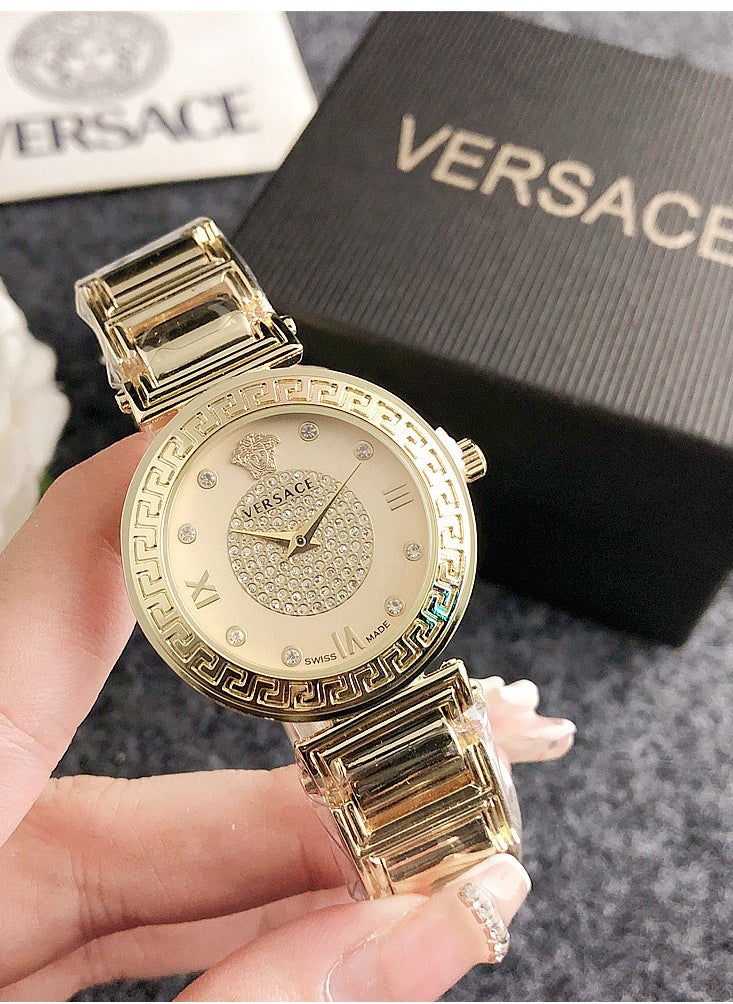 VERSACE - Versace Women's Classic Fashion Cubic Zirconia Quartz Watch with Gold Stainless Steel Band Gift 32mm - Image 1