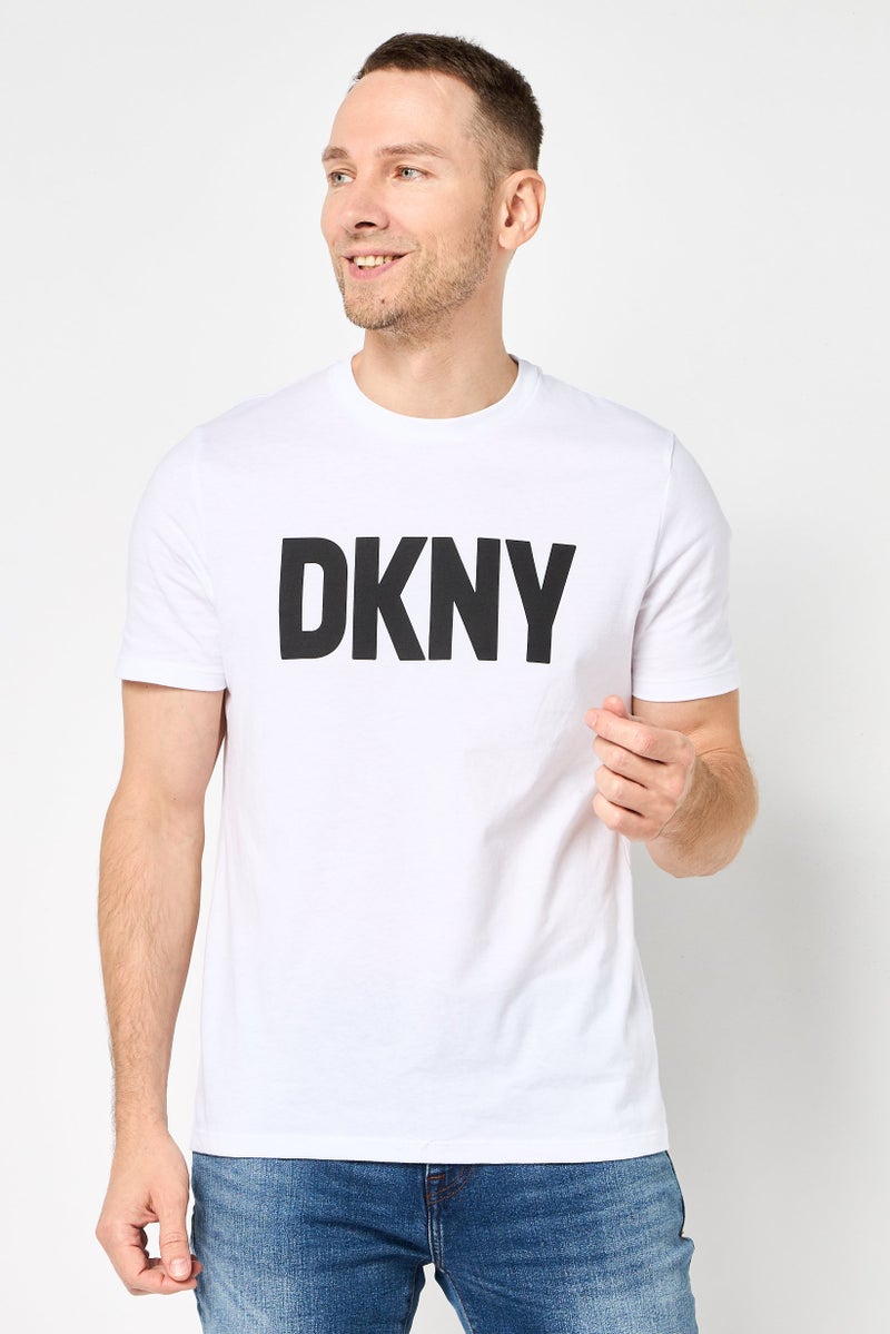 DKNY Men Crew Neck Short Sleeve Brand Logo T-Shirt, White - Image 1