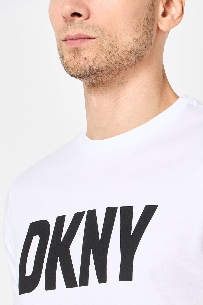 DKNY Men Crew Neck Short Sleeve Brand Logo T-Shirt, White - Image 3
