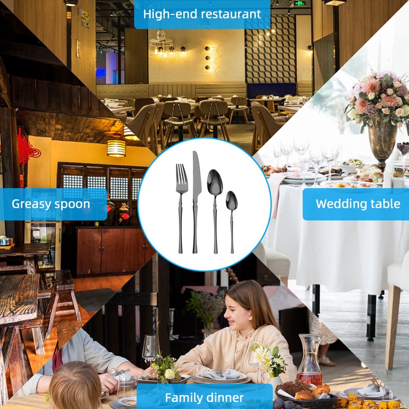 24-Piece Stainless Steel Utensils Set Include Forks Knives Spoons Silverware Set for 4 Mirror Polished Tableware Flatware Set for Home Kitchen and Restaurant Party Dishwasher Safe - Image 4