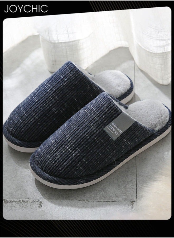 نيبمينينت Men's Autumn and Winter Cotton Breathable Home Indoor Slippers Soft Sole Thickened Plush Warm Bedroom Dark Blue  - Image 2