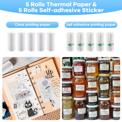 HuiJuKeJi 10 Rolls Thermal Inkless Printing Paper for Mini Sticker Receipt Printer Portable Bluetooth Pocket Printer, Including 5 rolls of adhesive thermal Paper for Photo Journal Notes Memo-57x25mm - Image 2