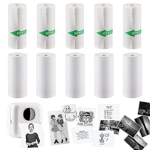 HuiJuKeJi 10 Rolls Thermal Inkless Printing Paper for Mini Sticker Receipt Printer Portable Bluetooth Pocket Printer, Including 5 rolls of adhesive thermal Paper for Photo Journal Notes Memo-57x25mm - Image 1