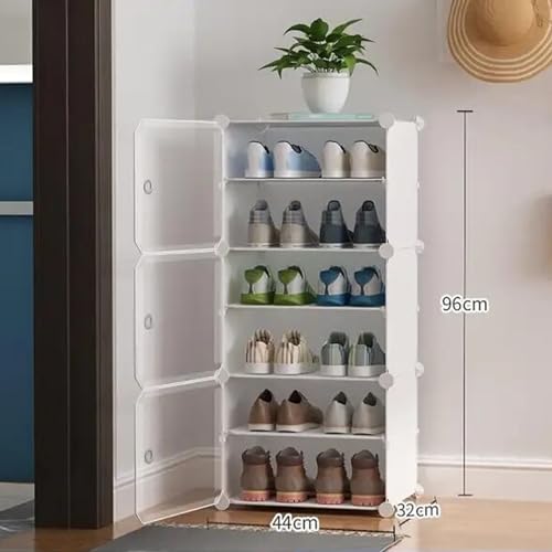 Zemic 6 Shelf DIY Shoe Rack Plastic ^ Multi-Purpose Plastic Shoe Rack for Home Plastic Shelves, PP Plastic Home Shoe Rack with Door for Entryway, Chappal Slipper Shoe Stand (White, 6-Shelf-3-Door) - Image 2