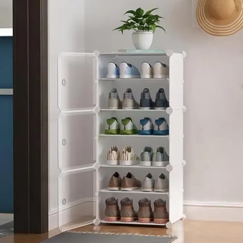 Zemic 6 Shelf DIY Shoe Rack Plastic ^ Multi-Purpose Plastic Shoe Rack for Home Plastic Shelves, PP Plastic Home Shoe Rack with Door for Entryway, Chappal Slipper Shoe Stand (White, 6-Shelf-3-Door) - Image 1