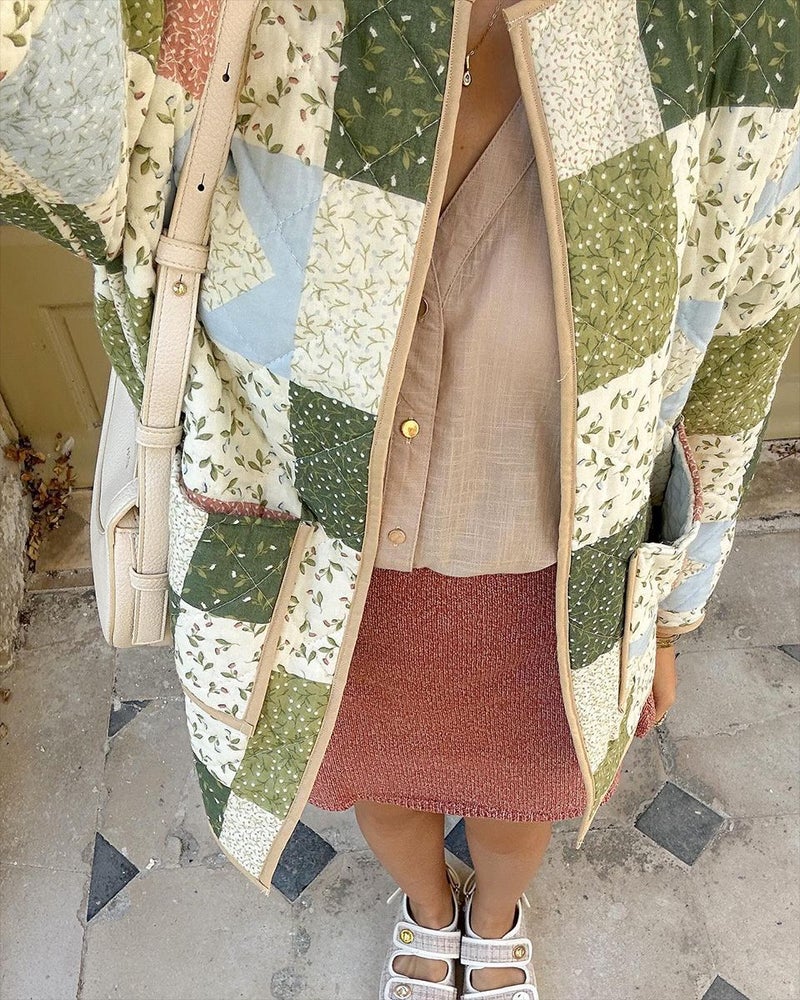 23 autumn and winter new explosions European and American fashion printing color small stand collar cotton-padded clothes Green