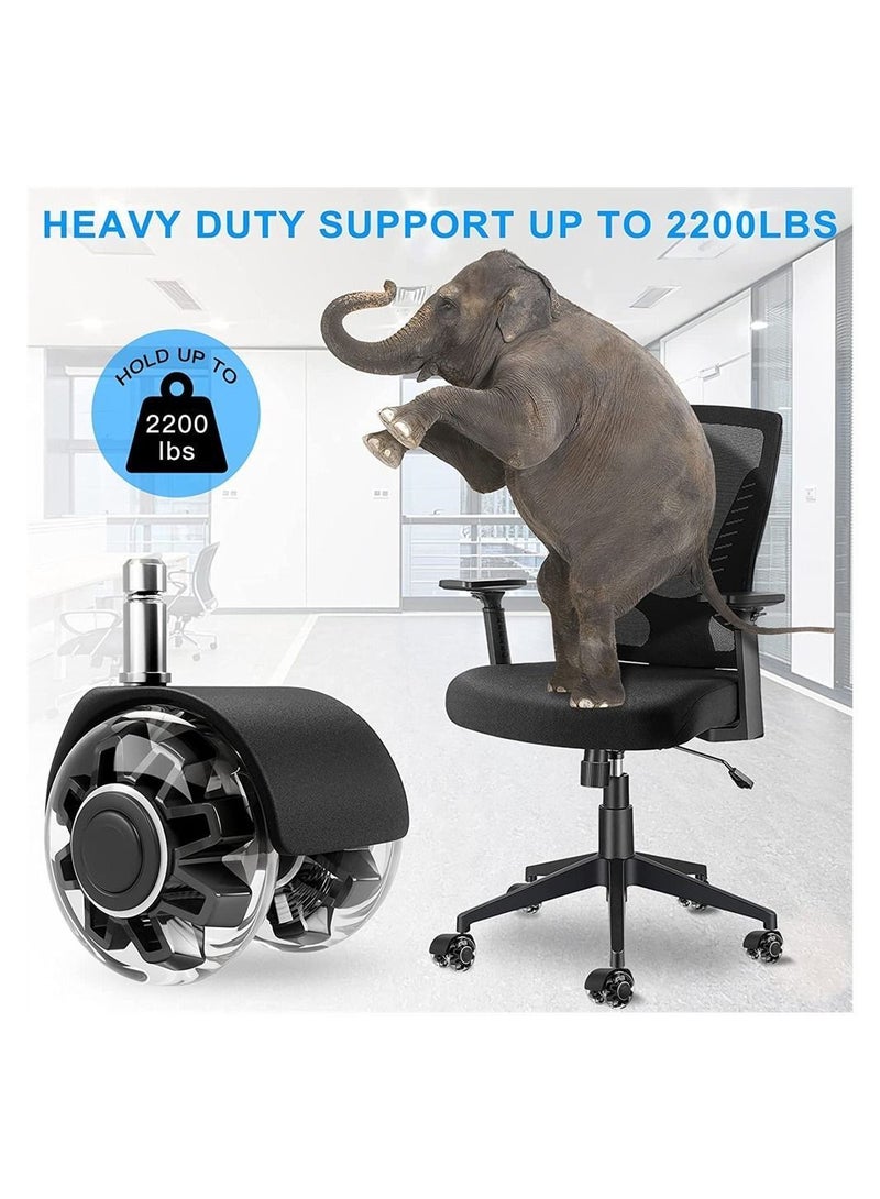 Office Chair Caster Wheels (Set of 5), Heavy-Duty Support 2200lbs,Mute Rubber Casters for Hardwood Floors and Carpet,2 Inch Universal Fit(Black) - Image 4