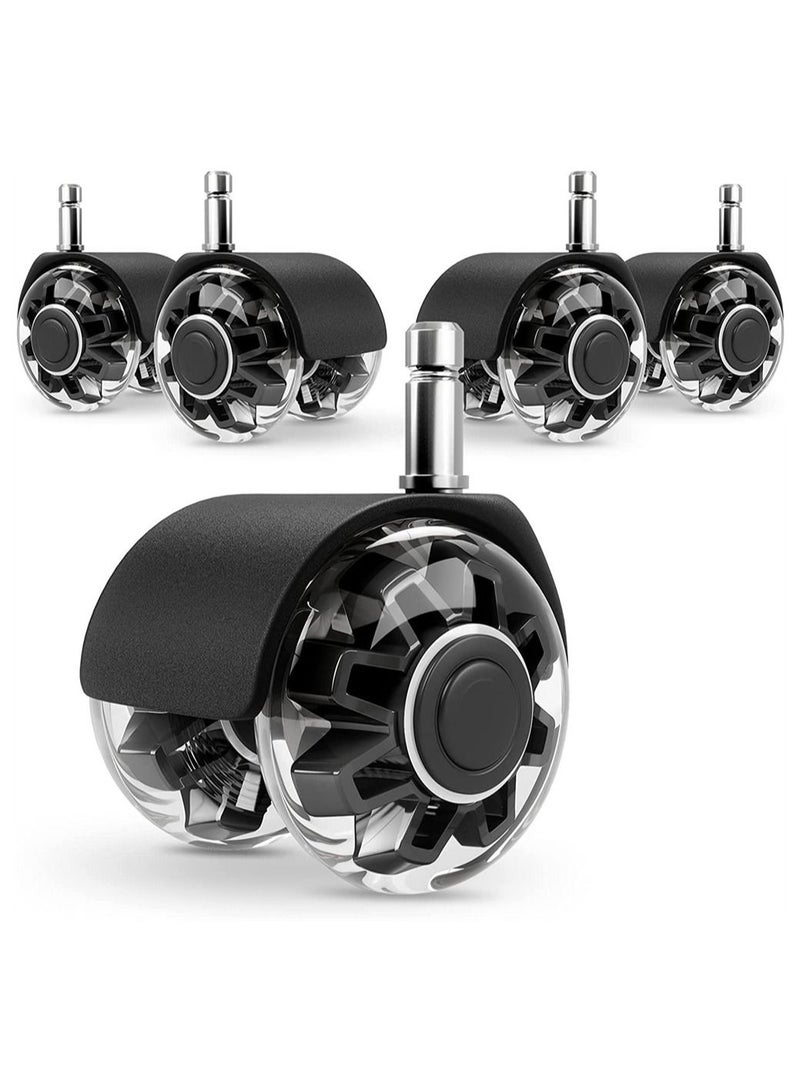 Office Chair Caster Wheels (Set of 5), Heavy-Duty Support 2200lbs,Mute Rubber Casters for Hardwood Floors and Carpet,2 Inch Universal Fit(Black) - Image 1