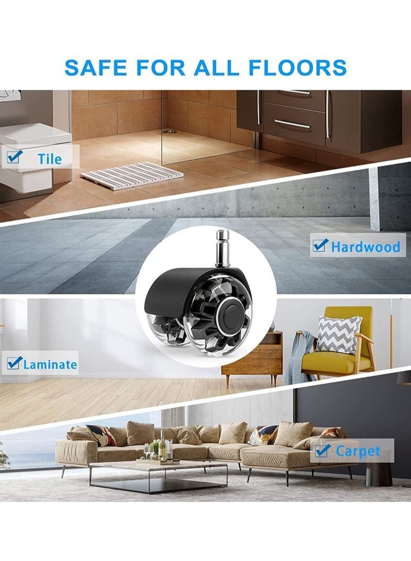 Office Chair Caster Wheels (Set of 5), Heavy-Duty Support 2200lbs,Mute Rubber Casters for Hardwood Floors and Carpet,2 Inch Universal Fit(Black) - Image 3