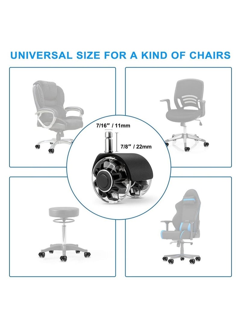 Office Chair Caster Wheels (Set of 5), Heavy-Duty Support 2200lbs,Mute Rubber Casters for Hardwood Floors and Carpet,2 Inch Universal Fit(Black) - Image 2