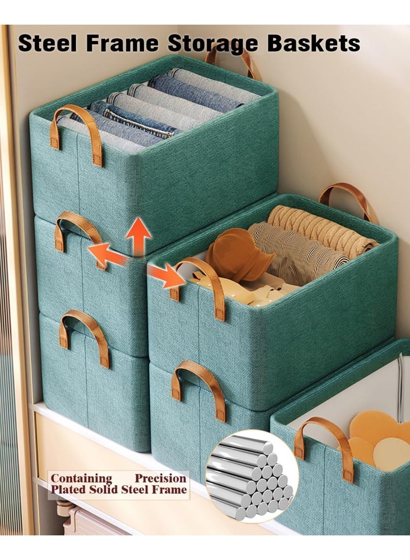 Wardrobe Organizer for Clothes with Metal Frame Rectangle Storage Baskets for Clothing Fabric Storage Box with Handles Shelf Basket for Storage Clothes Pants  47*27*18cm - Image 5