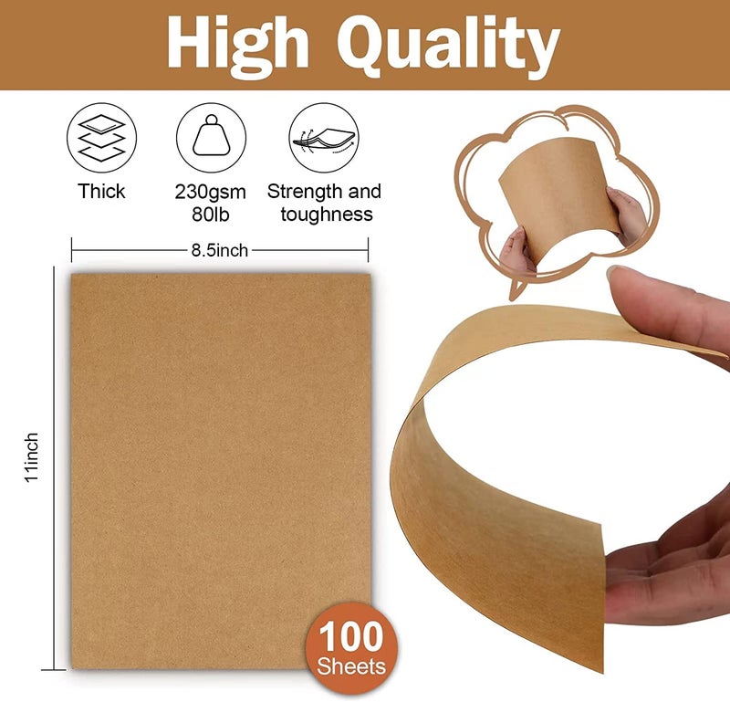 Goefun 100 Sheets Kraft Paper Brown Cardstock 8.5 x 11, Goefun 80lb Card Stock Printer Paper for Invitations, Menus, Crafts, DIY Cards - Image 2