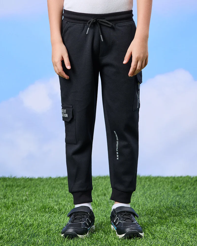 Redtag Boys Black Patch Pocket Joggers