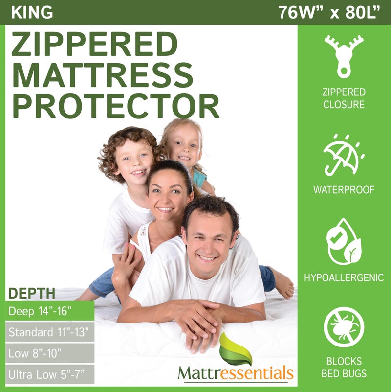 Mattressentials Zippered King Mattress Protector (14"-16" Depth) - Bed Bug Waterproof Mattress Cover, Premium Quality Hypoallergenic Encasement White - Image 1