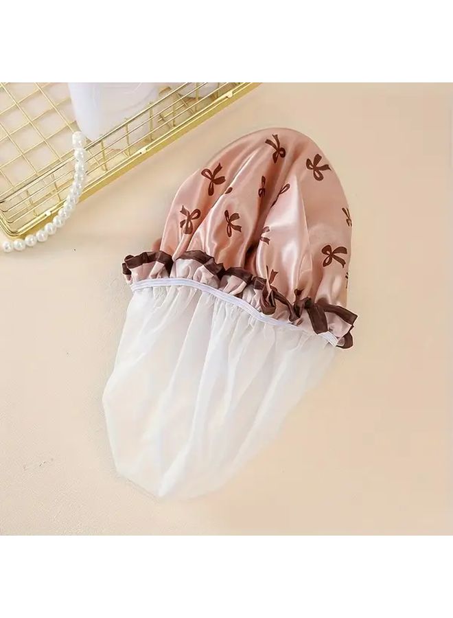 Golden Double Layer Shower Cap Reusable Bathing Hat For Hair Care Kitchen - Image 3