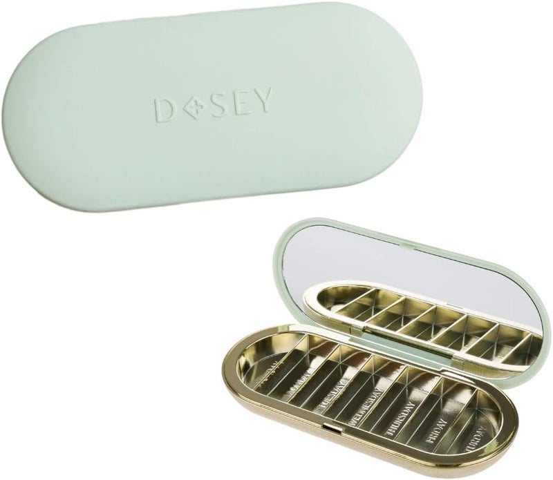 Dosey 7 Day Pill Compact Travel Pill Organizer - Pill Case with 7 Pill Compartments for Medicine Storage & Protection – Stylish & Elegant Medication Organizer with Mirror, Sage - Image 1