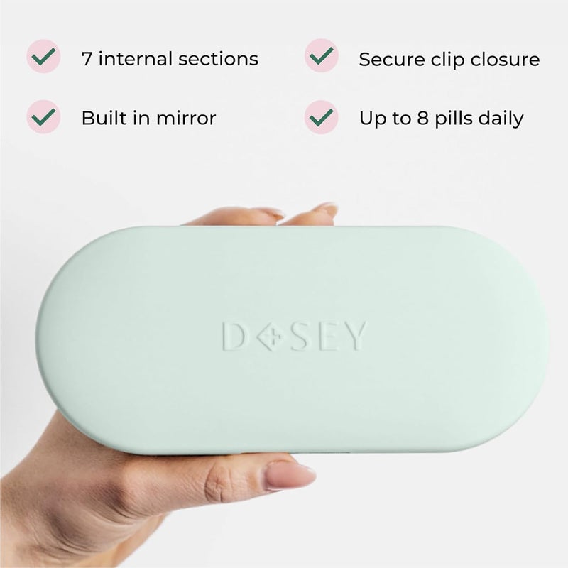 Dosey 7 Day Pill Compact Travel Pill Organizer - Pill Case with 7 Pill Compartments for Medicine Storage & Protection – Stylish & Elegant Medication Organizer with Mirror, Sage - Image 3