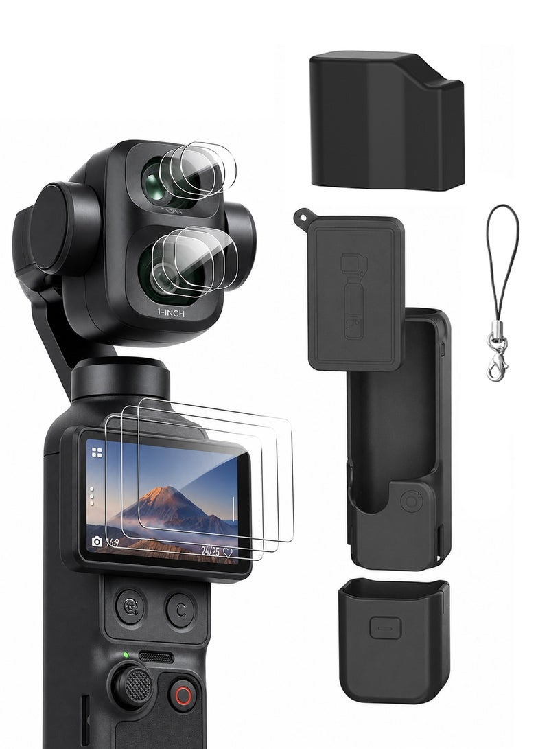 SJet DJI OSMO Pocket 4P Pocket 4 Pro Accessory Kit, Silicone Protective Case Cover, Tempered Glass Screen Protector, Lens Protector (Black) - Image 1