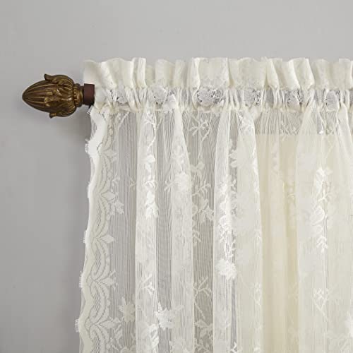 No. 918 Alison Floral Lace Sheer Rod Pocket Kitchen Curtain Tier Pair, 58" x 36", Ivory - Image 2