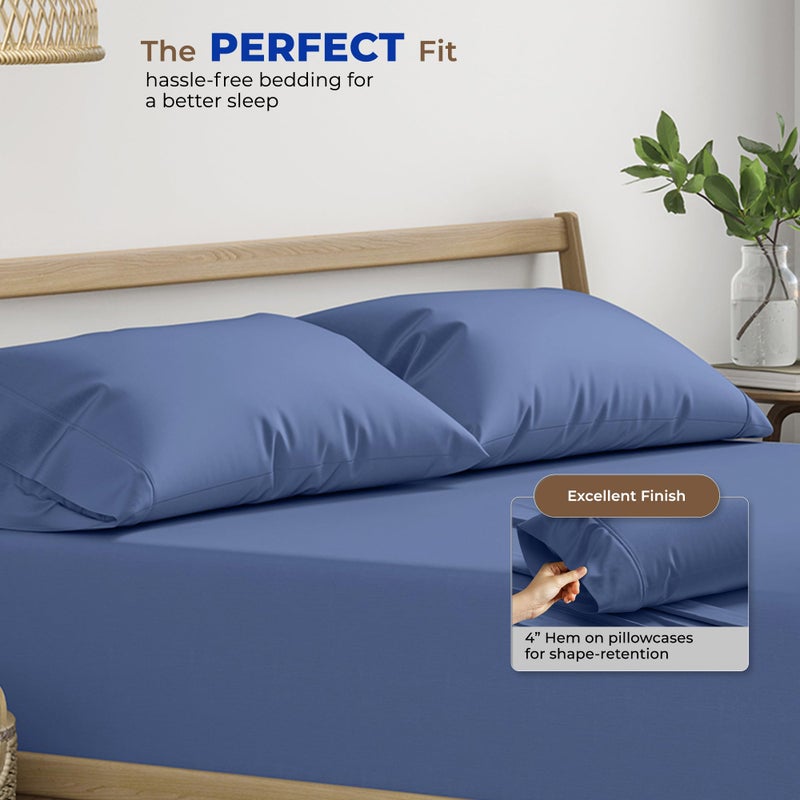 THREAD SPREAD 100% Egyptian Cotton Pillow Cases King - 1000 Thread Count Pillow Cases King Size Set of 2, Cooling & Breathable Extra Long Staple Sateen Weave Cotton Pillow Covers for Bed - Deep Blue - Image 4