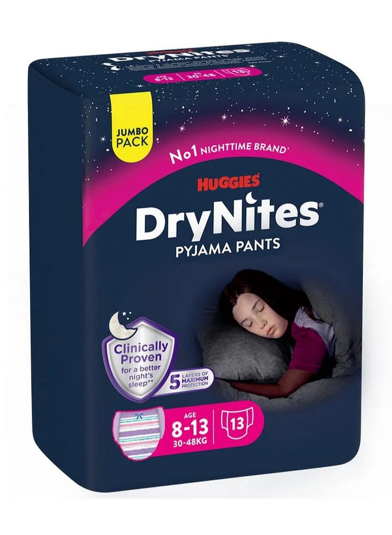 HUGGIES Huggies DryNites Pyjama Pants for Teens 8-13 Jumbo Pack, 13 Absorbent Bedwetting Underwear, 30-48kg