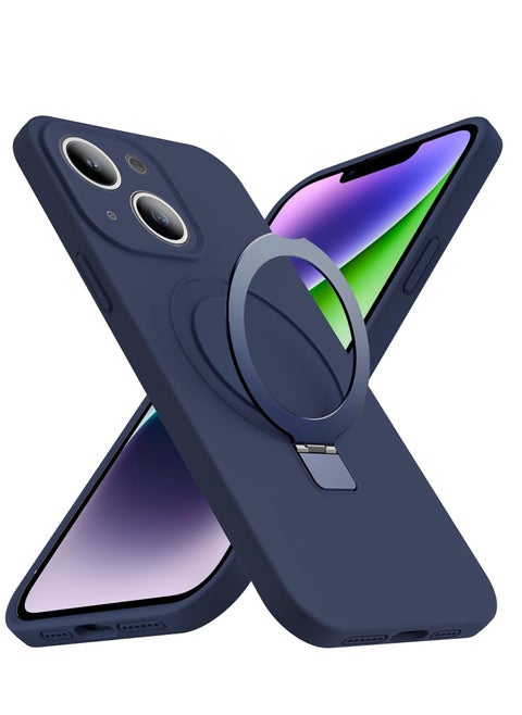 iPhone 14 MagSafe Case with Magnetic Invisible Stand,【Full Shockproof Protection】Silicone Phone Cover with Kickstand for Apple 14 (Navy Blue)