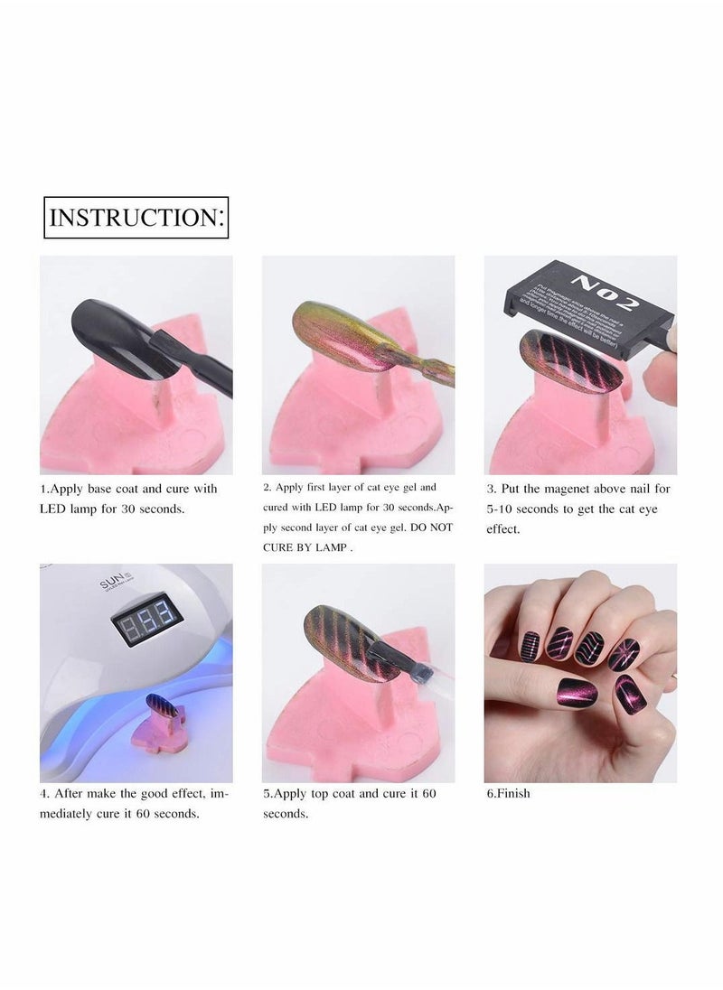 Y&D - Nail Magnet Tool, 12 Pieces Magnetic Polish Cat Eye Stick Super Strong Double-head Wand Flower Design 3D Art DIY Effect Plate Manicure Tool - Image 1