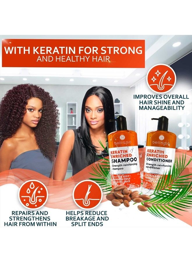 BELLISSO Keratin Shampoo and Conditioner Set - Sulfate and Paraben Free - Salon Repair for Dry, Damaged and Color Treated Hair - Anti Frizz Formula for Women and Men - Image 2