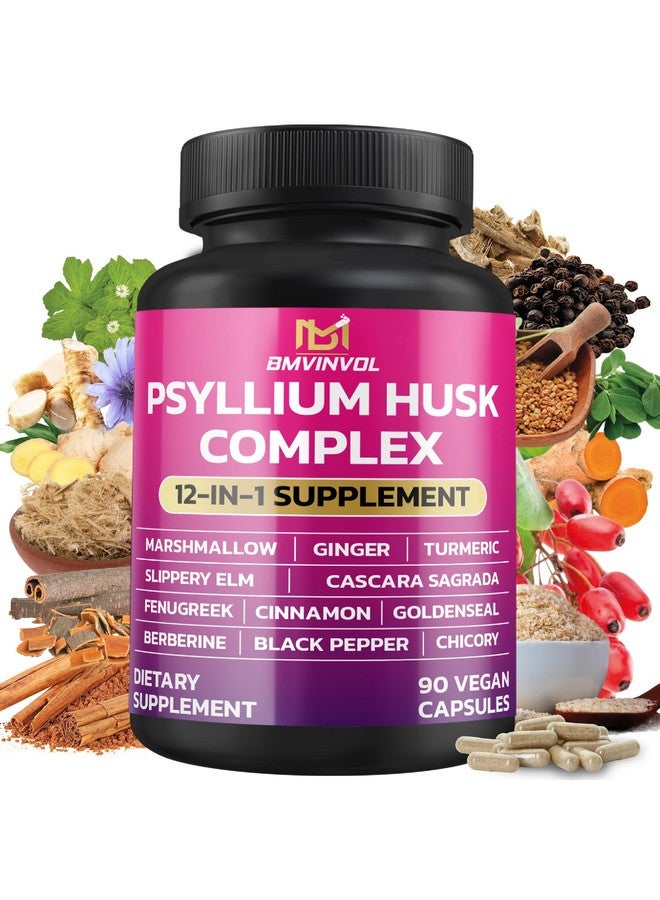 BMVINVOL BMVINVOL Psyllium Husk, Slippery Elm, Cascara Sagrada, Fenugreek, Berberine, Cinnamon, Turmeric + 5 Mores - Immune Support & Digestive Health Supplement - 90 Capsules - Image 1