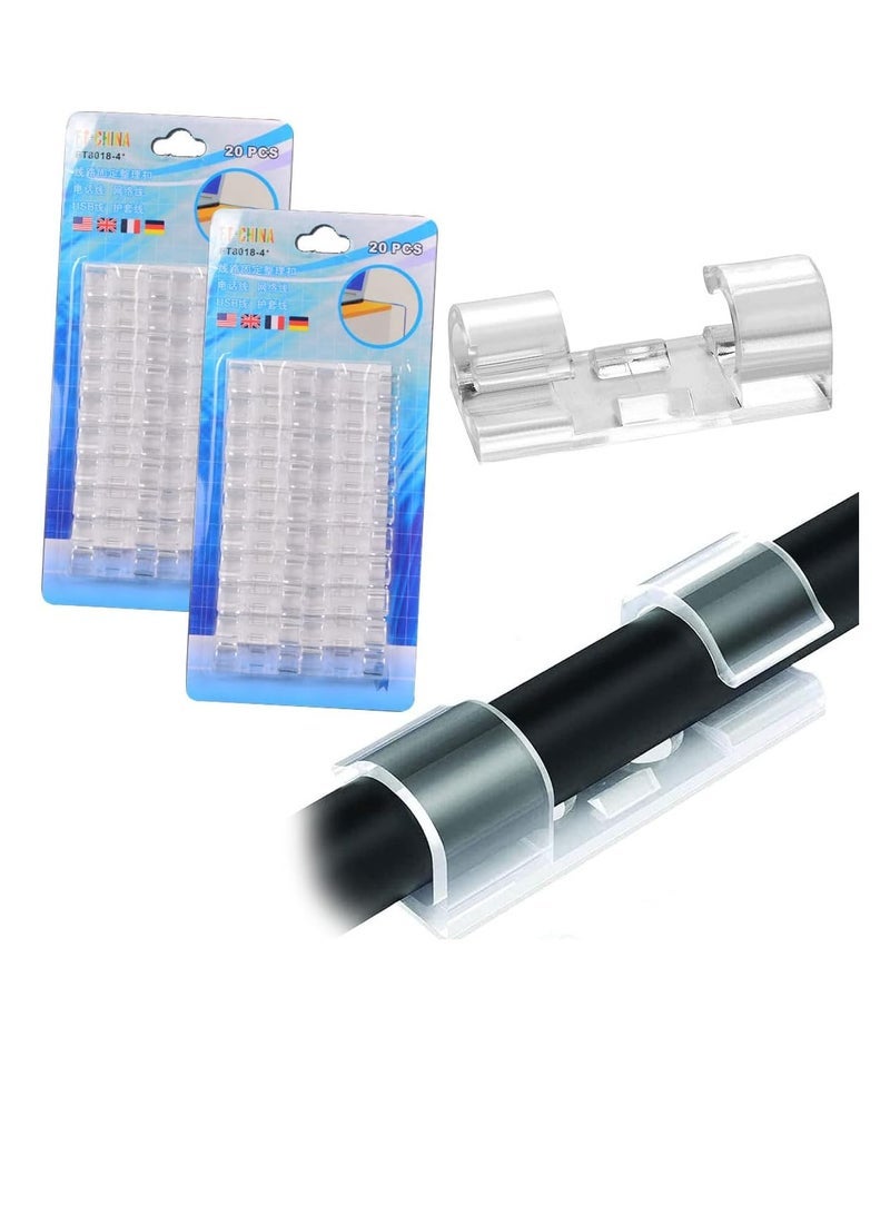 ECVV ECVV 40PCS Cable Clips Strong Self Adhesive Cable Management Clips Transparent Cord Holder Wire Clamp Cord Organizer for 6-8MM Cables Indoor/Outdoor - Image 1