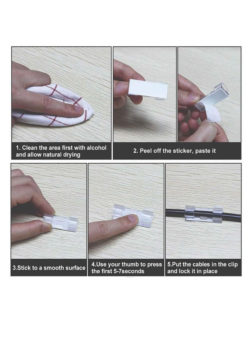 ECVV ECVV 40PCS Cable Clips Strong Self Adhesive Cable Management Clips Transparent Cord Holder Wire Clamp Cord Organizer for 6-8MM Cables Indoor/Outdoor - Image 5