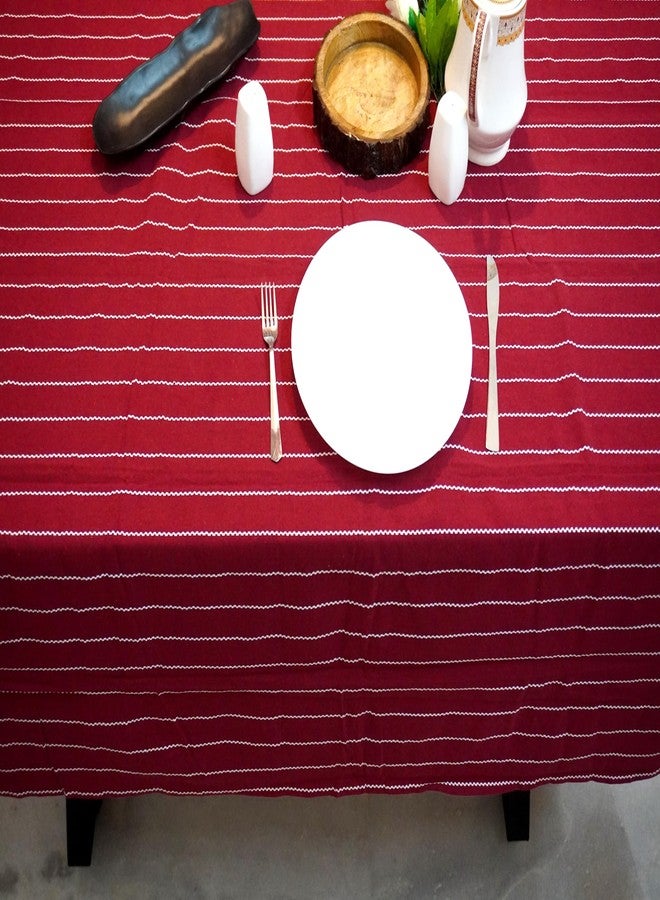 CRAZYWEAVES Cotton Table Cloth 4 Seater Dinning Table Cover Rectangular 100% Cotton Table Cover in Burgandy Dobby Stripes with Hemmed Edges Washable Table Cloth Size 48"x62" - Image 3