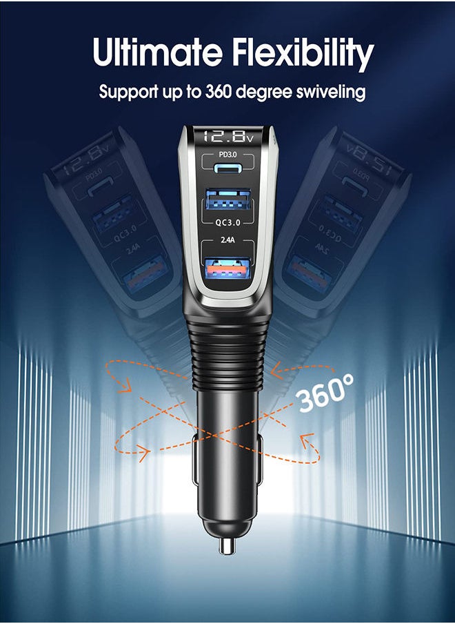 SYOSI - USB C Car Charger 4 in 1 Cigarette Lighter Adapter Socket Splitter with 3 USB Ports 12V/24V Dual USB Type C PD Super Fast Car Charger Adapter Compatible with iPhone14/13/Samsung/Google/GPS - Image 1