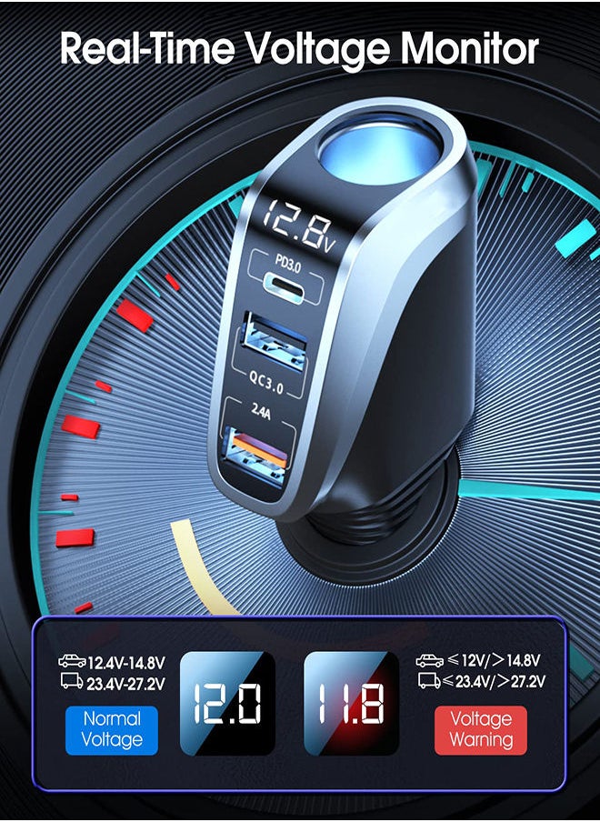 SYOSI - USB C Car Charger 4 in 1 Cigarette Lighter Adapter Socket Splitter with 3 USB Ports 12V/24V Dual USB Type C PD Super Fast Car Charger Adapter Compatible with iPhone14/13/Samsung/Google/GPS - Image 1