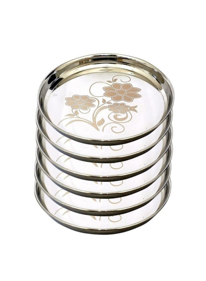 KC Stainless Steel Dinner Plate | Thali | Khumcha Plate with Laser Design Set of 6 Plates (Diamm. 27 Cms) (Set of 6 Thali) - Image 1