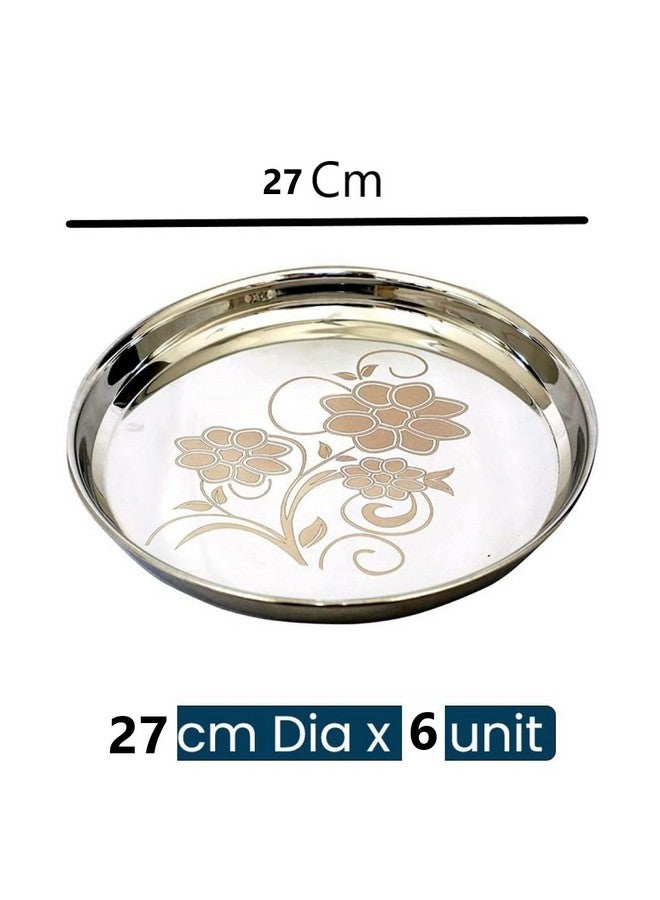 KC Stainless Steel Dinner Plate | Thali | Khumcha Plate with Laser Design Set of 6 Plates (Diamm. 27 Cms) (Set of 6 Thali) - Image 4
