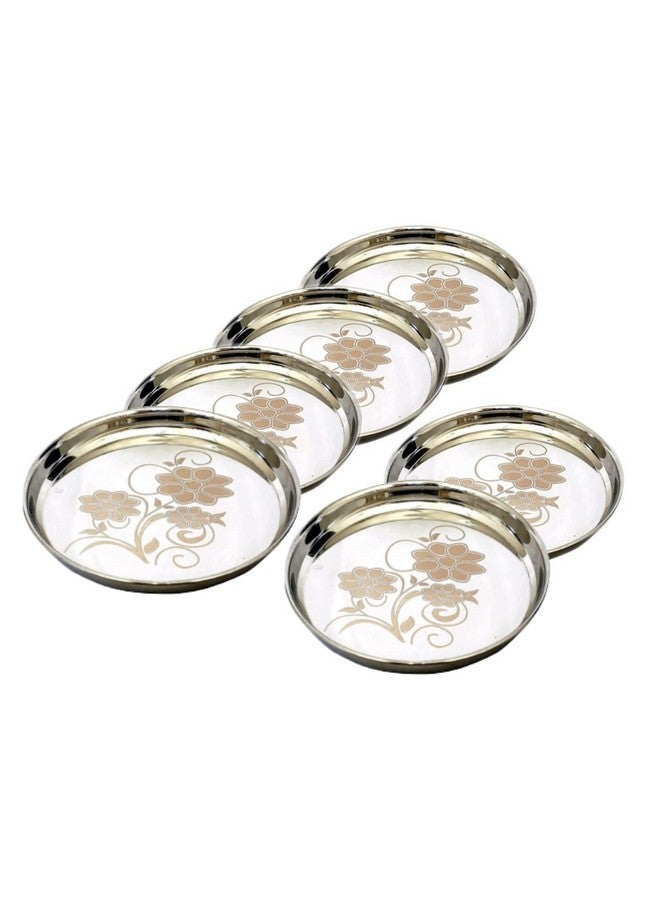 KC Stainless Steel Dinner Plate | Thali | Khumcha Plate with Laser Design Set of 6 Plates (Diamm. 27 Cms) (Set of 6 Thali) - Image 2