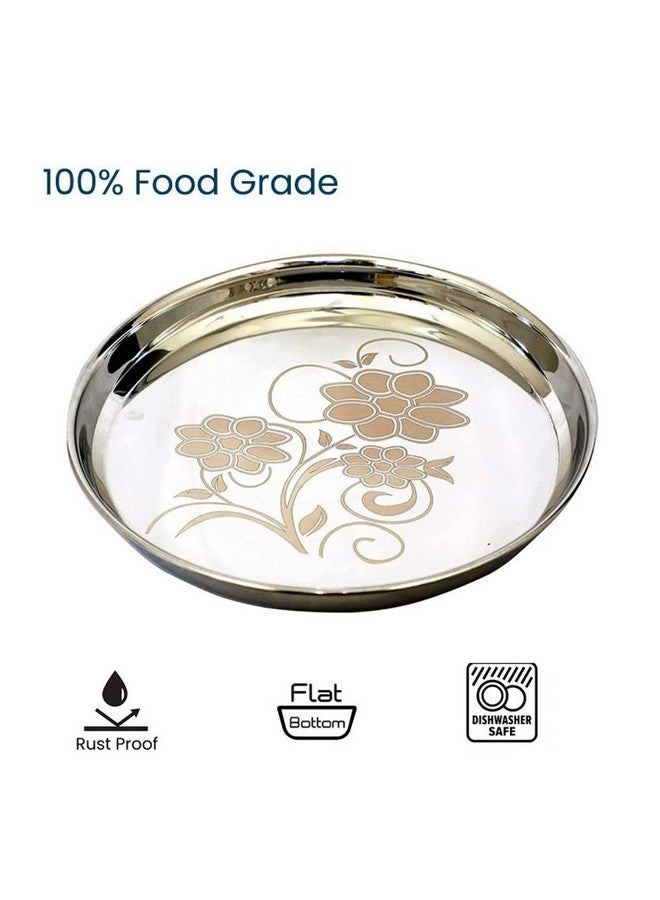 KC Stainless Steel Dinner Plate | Thali | Khumcha Plate with Laser Design Set of 6 Plates (Diamm. 27 Cms) (Set of 6 Thali) - Image 3