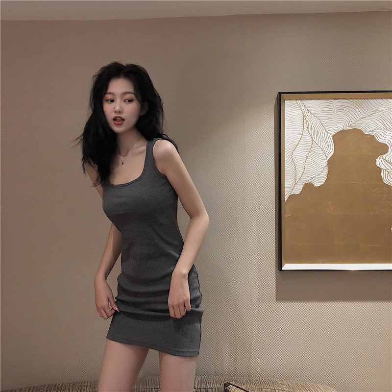 French Waist-Tightening Slim Fit Strap Dress - Image 1