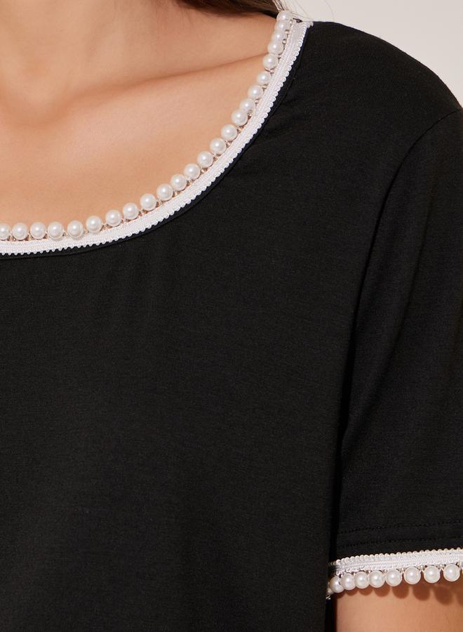 Take Two Faux Pearl Embellished Square Neck T-Shirt - Image 3