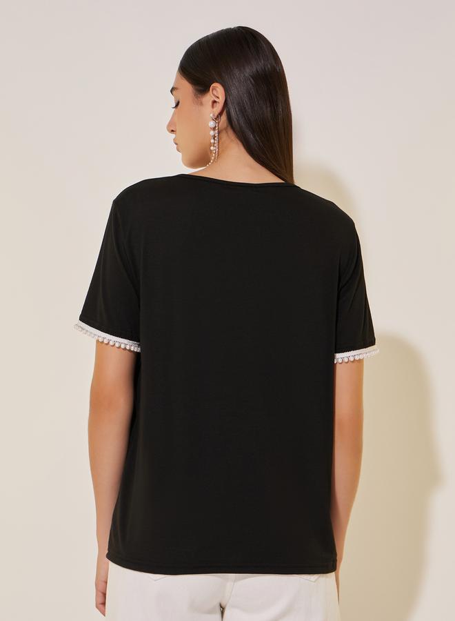Take Two Faux Pearl Embellished Square Neck T-Shirt - Image 4