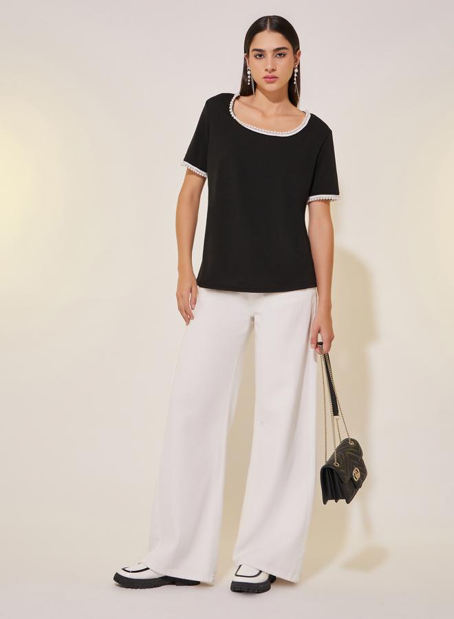 Take Two Faux Pearl Embellished Square Neck T-Shirt - Image 2