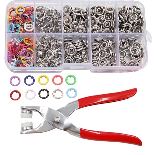 Bolsdoic 100 Sets Snap Button Kit with 10 Colors,Metal Snaps Buttons with Metal Pliers and Fastener Parts,Multicolor Press Tool Kit Perfect for DIY Clothing and Crafts(9.5mm) - Image 1