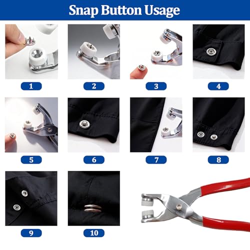 Bolsdoic 100 Sets Snap Button Kit with 10 Colors,Metal Snaps Buttons with Metal Pliers and Fastener Parts,Multicolor Press Tool Kit Perfect for DIY Clothing and Crafts(9.5mm) - Image 4
