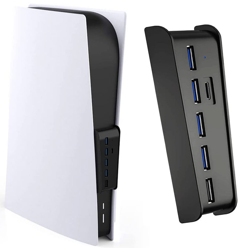 Megadream 5 Port USB Hub for PS5, Megadream High-Speed Expansion Hub Charger Splitter Adapter with 4 USB + 1 USB Charging Port + 1 Type C Port, Compatible with PlayStation 5 Console (Not for PS5 Slim/PS5 Pro) - Image 1