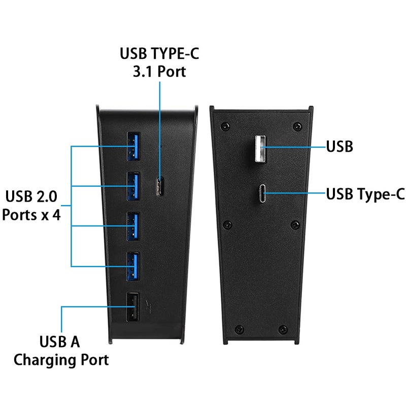 Megadream 5 Port USB Hub for PS5, Megadream High-Speed Expansion Hub Charger Splitter Adapter with 4 USB + 1 USB Charging Port + 1 Type C Port, Compatible with PlayStation 5 Console (Not for PS5 Slim/PS5 Pro) - Image 4